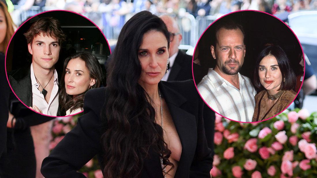 Main, Demi Moore. Inset, Demi Moore with Bruce Willis and Ashton Kutcher.