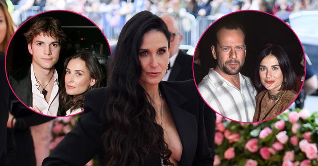 Main, Demi Moore. Inset, Demi Moore with Bruce Willis and Ashton Kutcher.