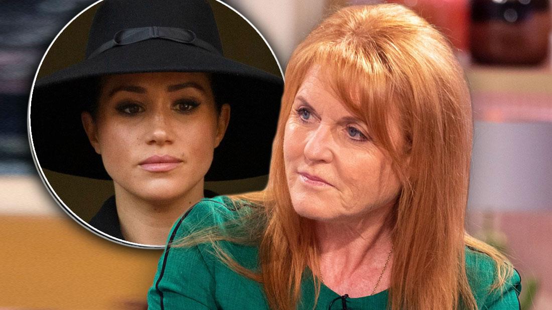 Inset of Meghan Markle Wearing Black Broad Brimmed Hat, Sarah Ferguson Wearing Green Dress Empathizes With Meghan Markle