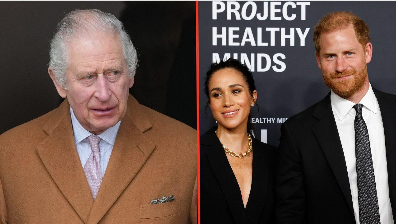 Split photos of King Charles, Prince Harry and Meghan Markle