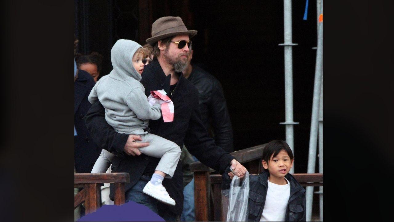 Photo of Brad Pitt with young Shiloh and Pax Jolie-Pitt