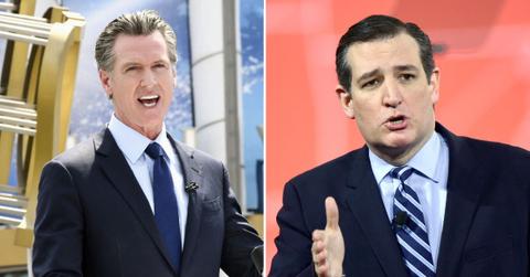 A photo of Gavin Newsom alongside a photo of Ted Cruz