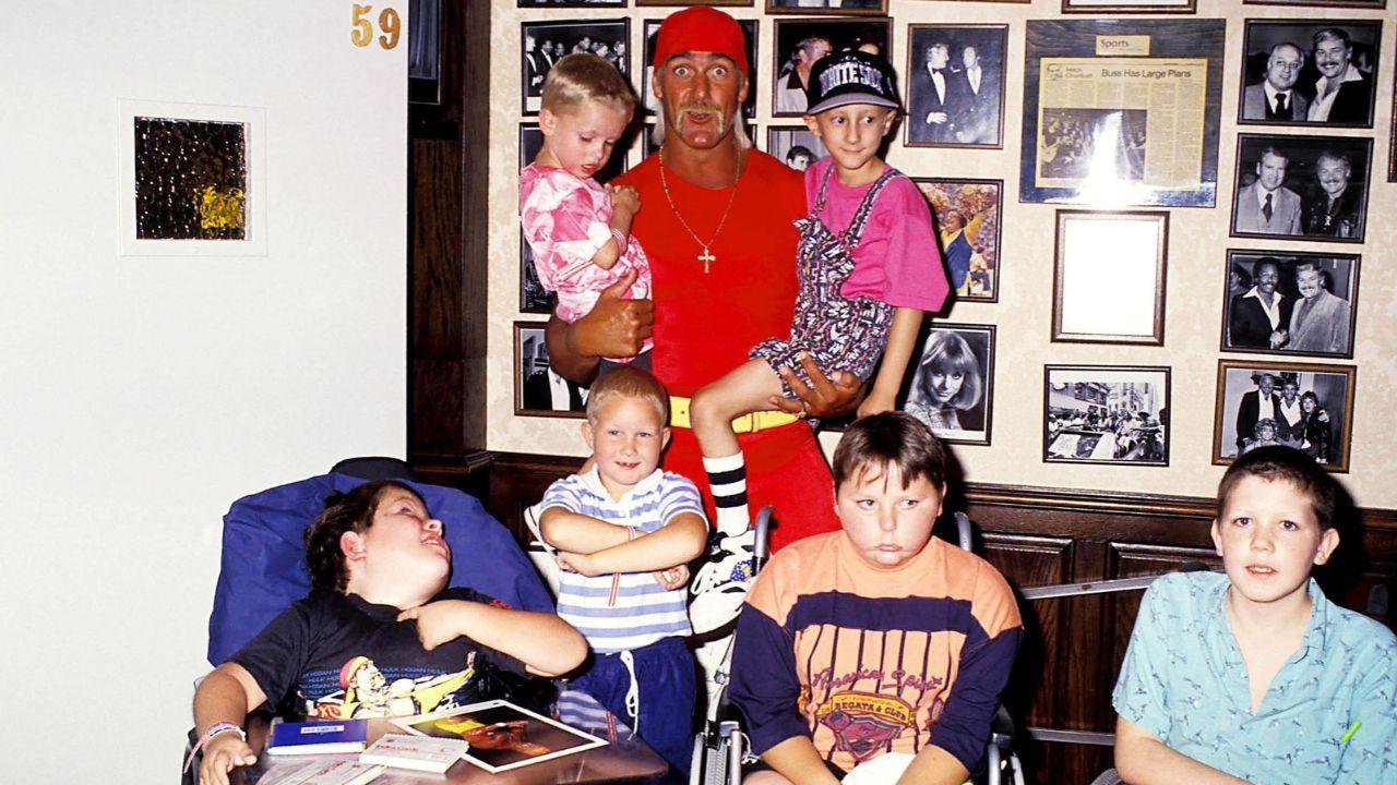 Hogan meeting children at Make-A-Wish Foundation event in 1992