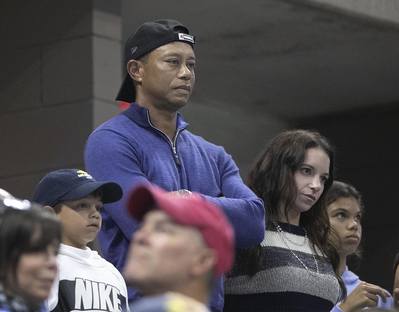 Erica Herman, Tiger Woods and Charlie Woods at US Open