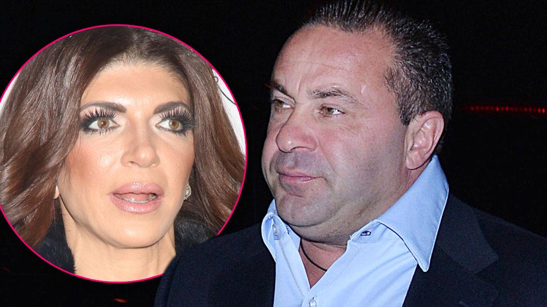 Inset Of Shocked Teresa Giudice, Joe Giudice Looking Sad Wearing Light Blue Shirt And Dark Blue Blazer