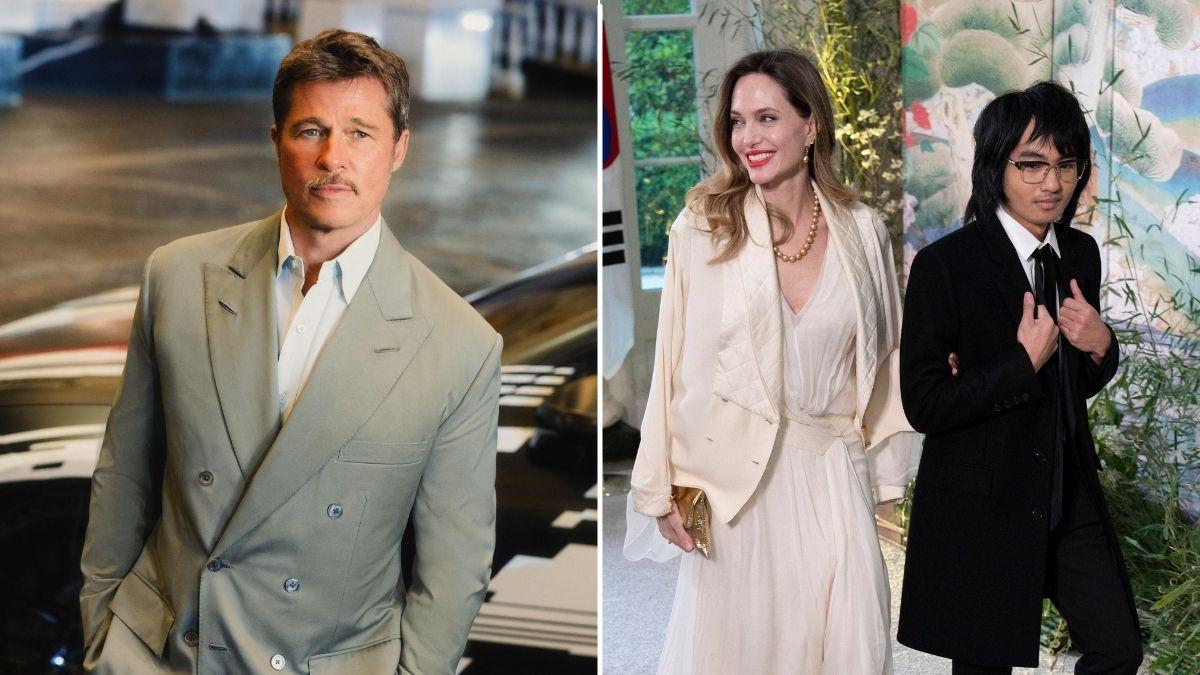 A photo of Brad Pitt alongside a photo Angelina Jolie and Maddox Jolie