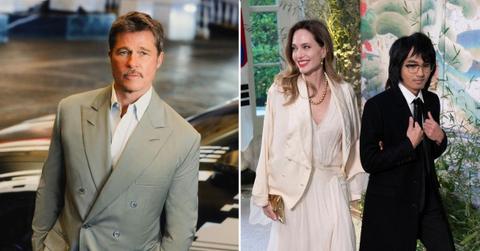 A photo of Brad Pitt alongside a photo Angelina Jolie and Maddox Jolie
