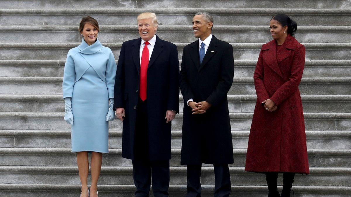 A photo of Melania Trump, Donald Trump, Barack Obama, and Michele Obama