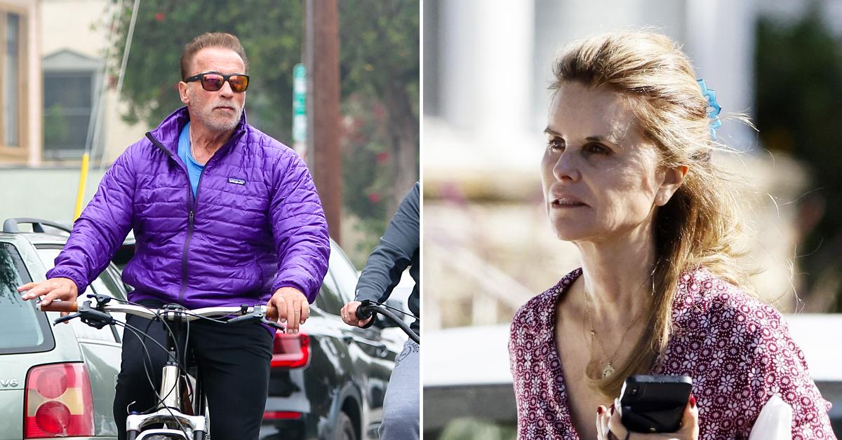 arnold schwarzenegger looking tense bike ride photos maria shriver divorce settlement final