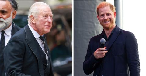 Split photos of King Charles and Prince Harry