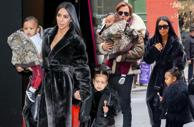 //kim kardashian fur coat north saint west nyc pp