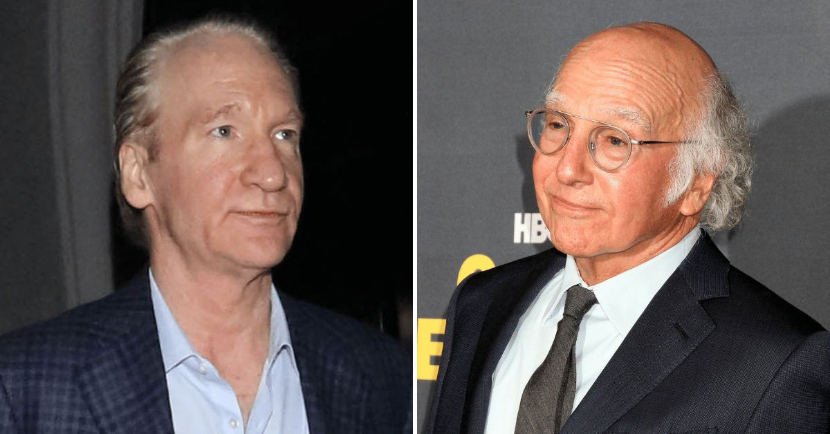 Split photo of Bill Maher, Larry David