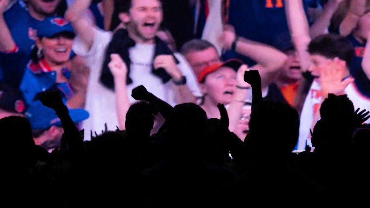 A photo of fans at a New York Knicks watch party