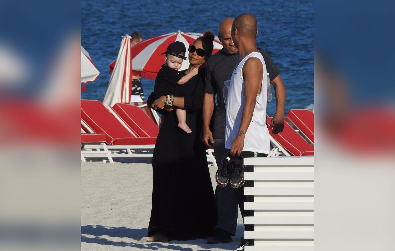 Janet Jackson Takes Son Eissa Al Mana To Beach