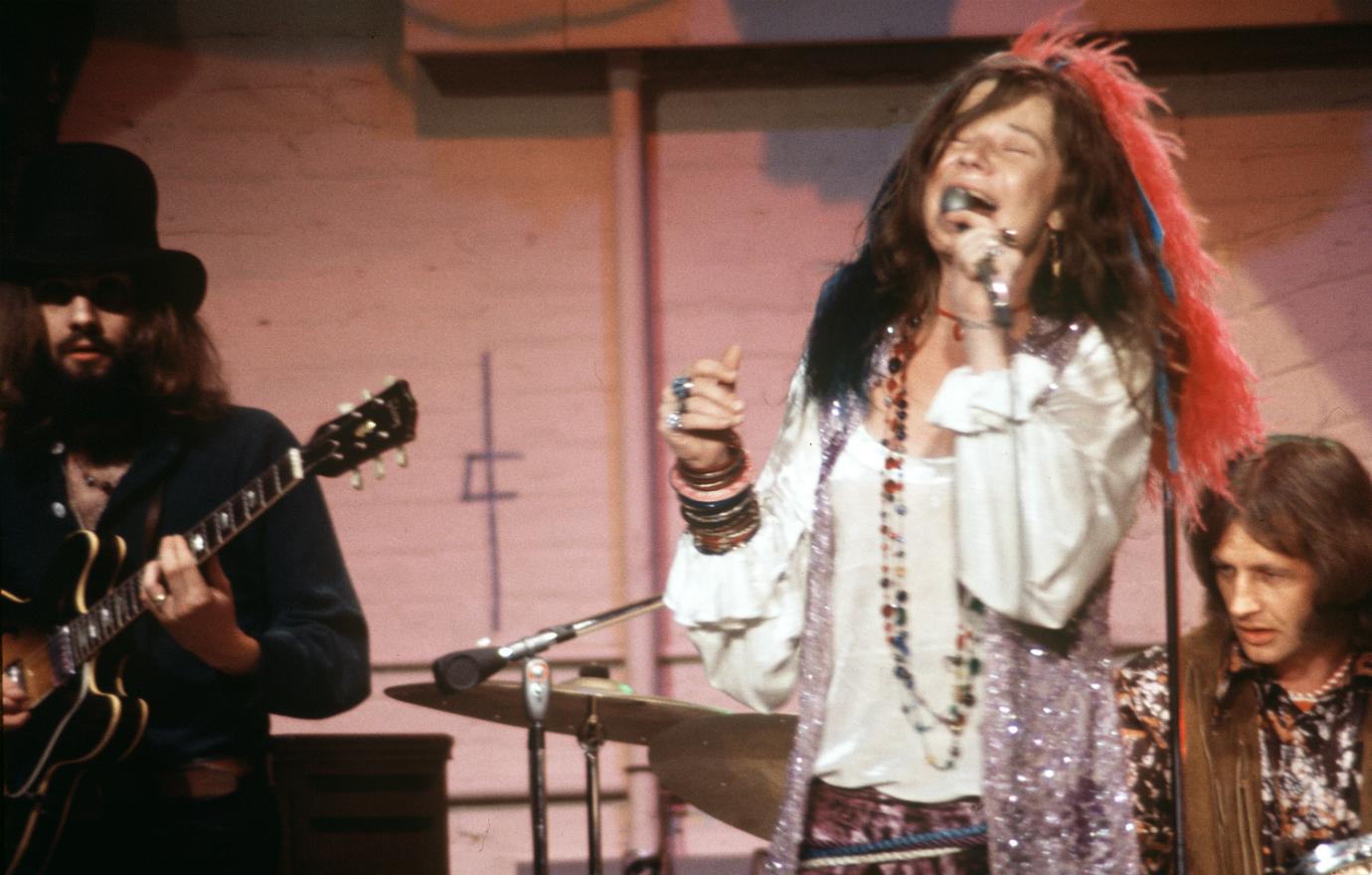 Janis Joplin doing what she does best, belting out her hits.