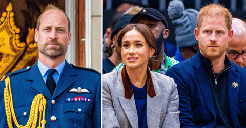 Split photo of Prince William, Meghan Markle, Prince Harry