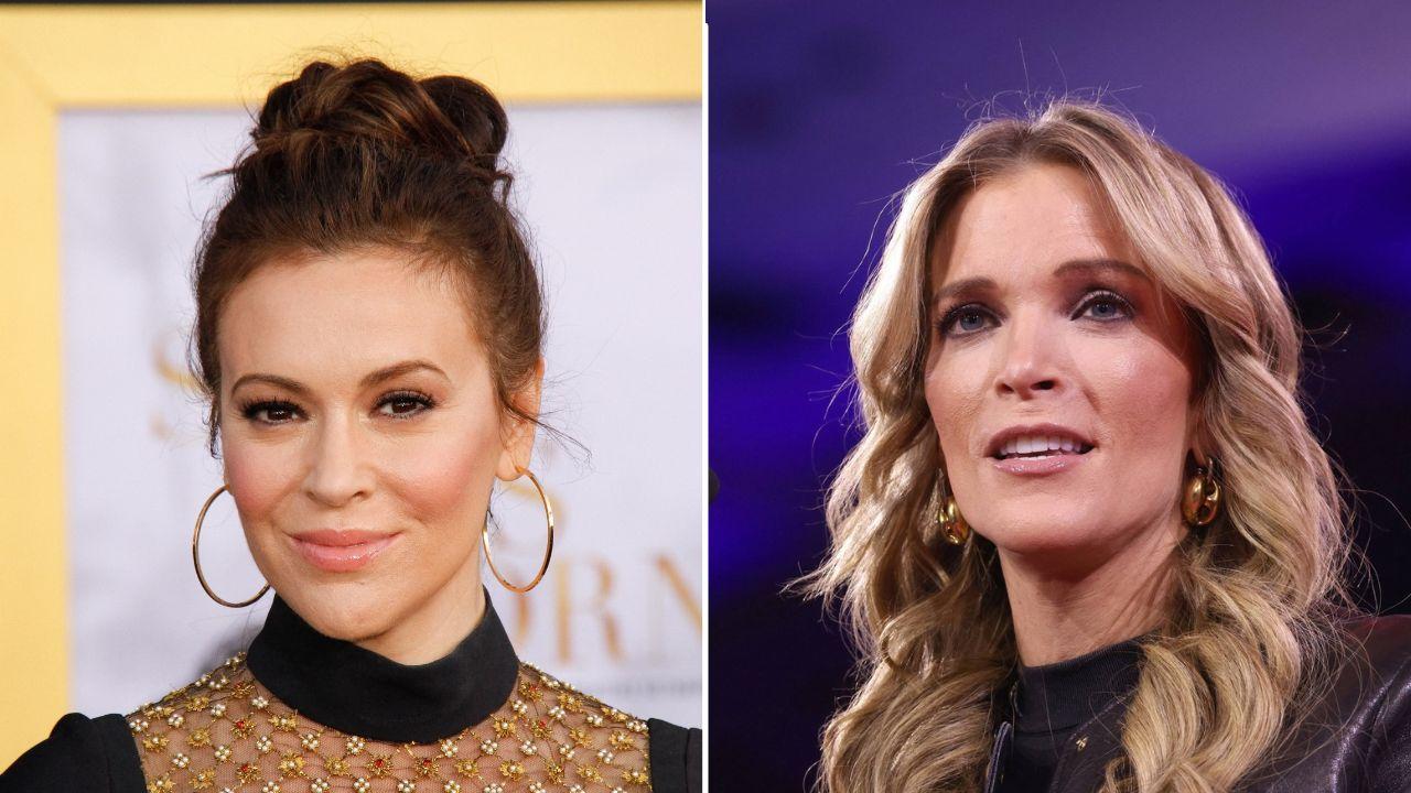 A photo of Alyssa Milano alongside a photo of Megyn Kelly