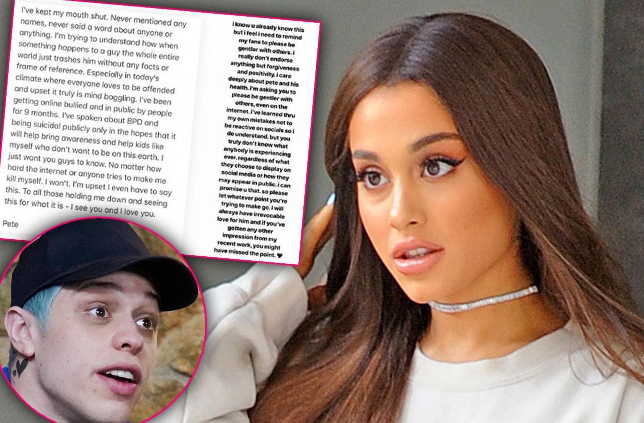 Ariana Grande Reacts Pete Davidson Suicide Bullying Message