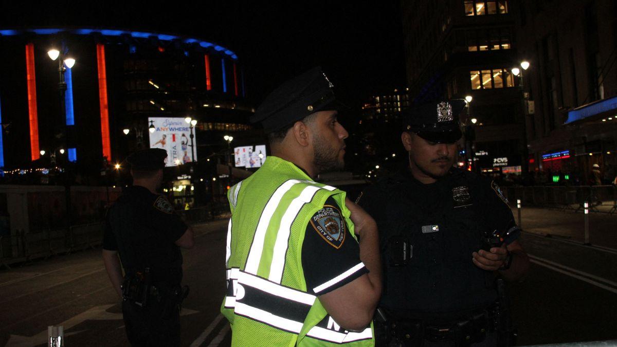 A photo of police officers outside of Madison Square Garden