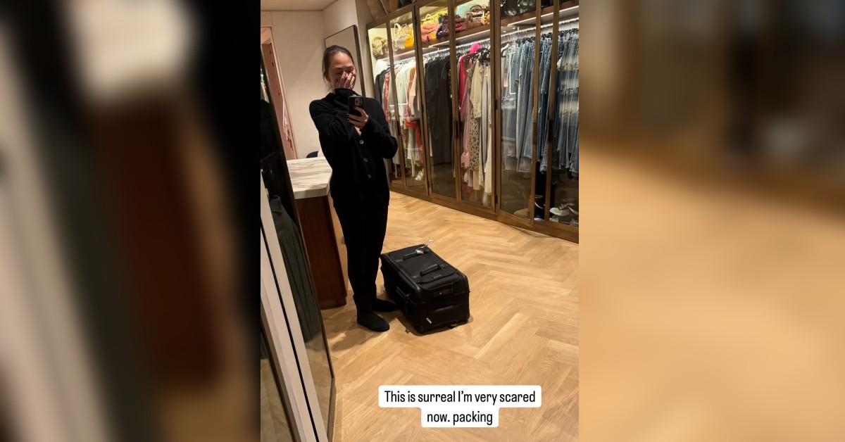 tone deaf chrissy teigen selfie closet evacuate mansion amid california wildfires