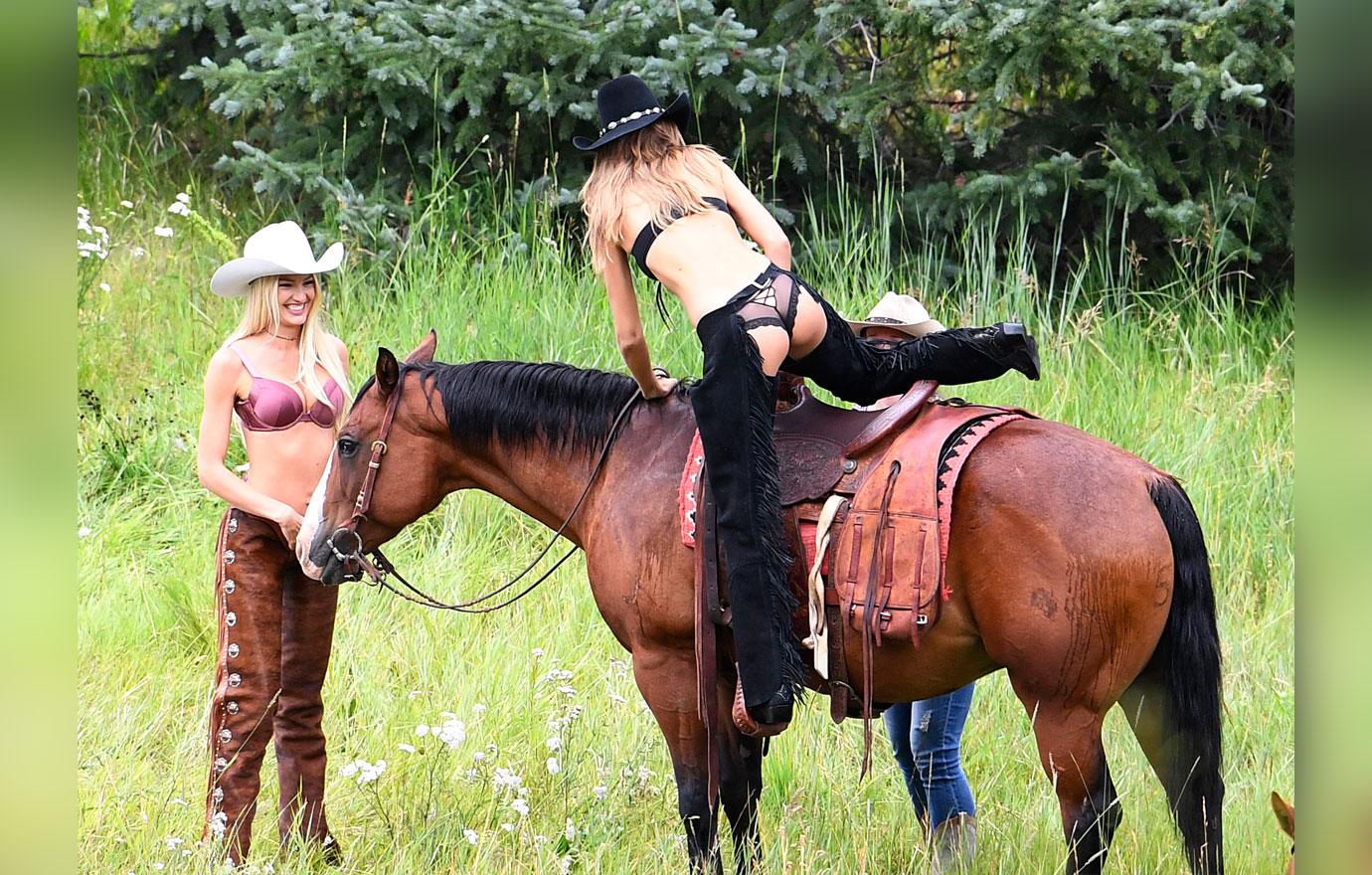 Candice Swanepoel shows off her booty in cowboy chaps