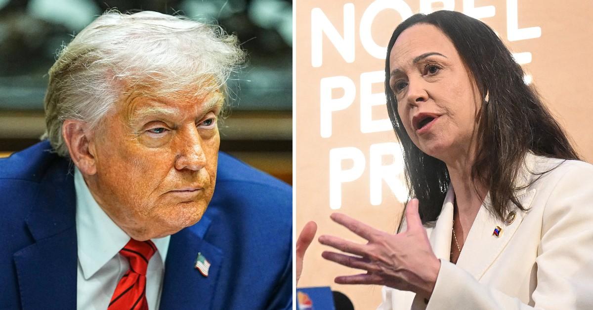 Split photo of Donald Trump, María Corina Machado