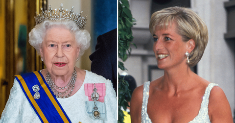 Split photo of Queen Elizabeth II, Princess Diana
