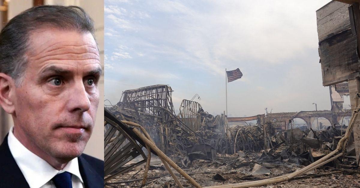 Split photo of Hunter Biden, destroyed home