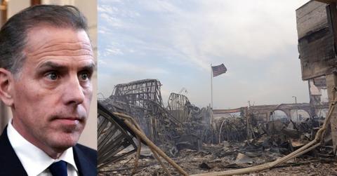 Split photo of Hunter Biden, destroyed home