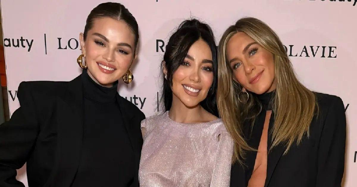 Aniston showed off her sultry look at Selena Gomez's party.