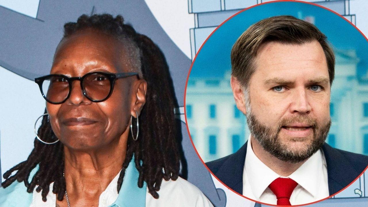 Split image of Whoopi Goldberg and JD Vance