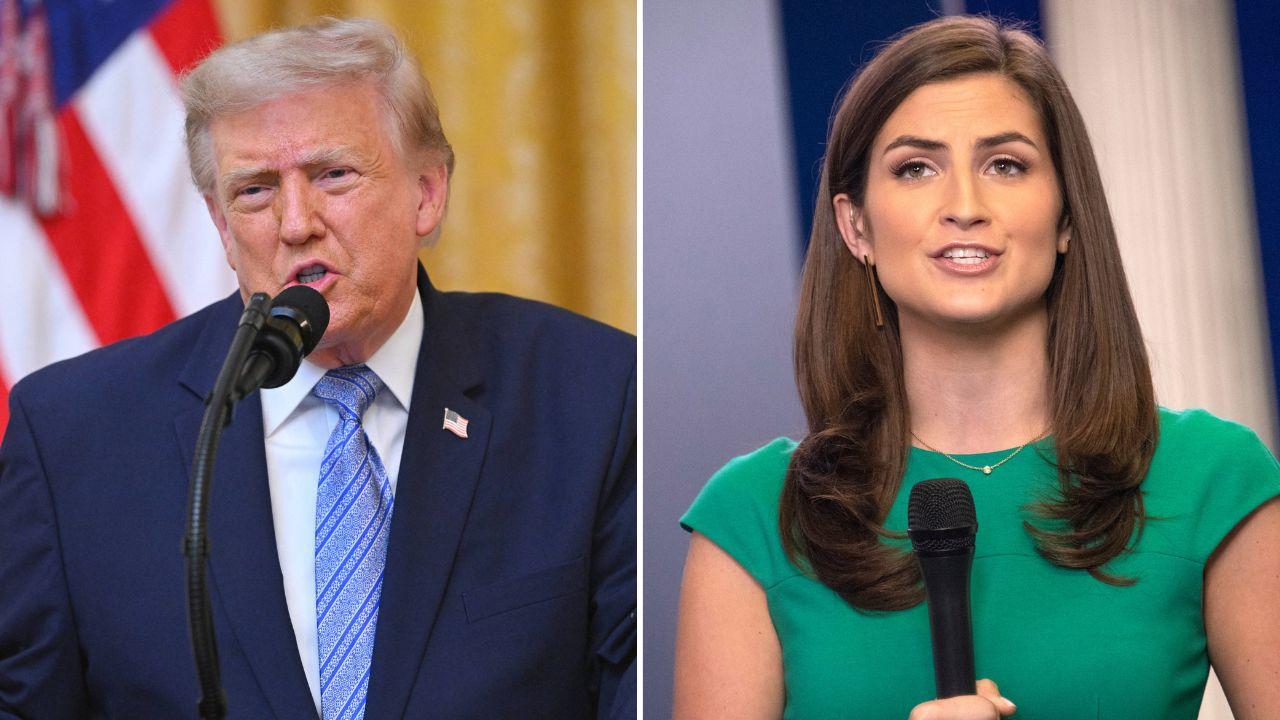 A photo of Donald Trump alongside a photo of Kaitlan Collins