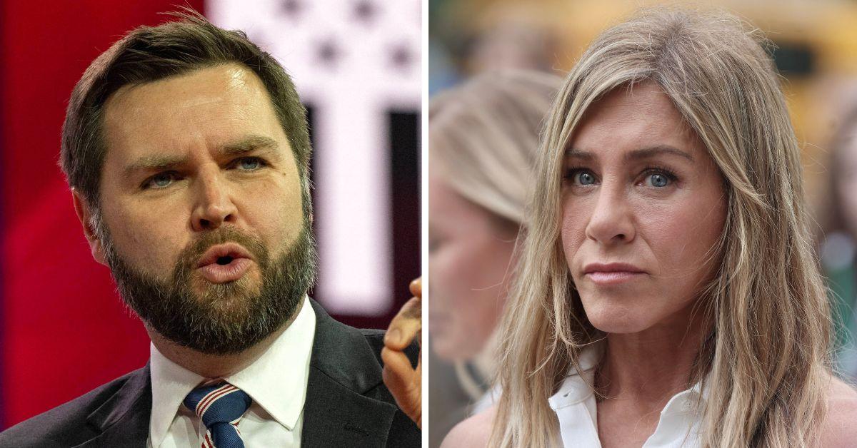 Composite photo of J.D. Vance and Jennifer Aniston