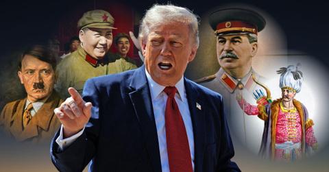 Photo of Donald Trump, Adolf Hitler, Mao Zedong, Joseph Stalin and Genghis Khan.