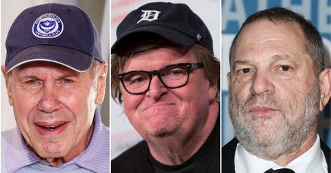 A photo of Michael Eisner alongside a photo of Michael Moore alongside a photo of Harvey Weinstein
