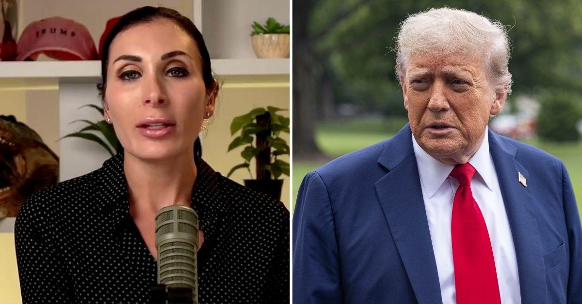 Split photo of Laura Loomer, Donald Trump