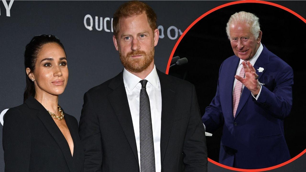 Split photos of King Charles, Prince Harry and Meghan Markle