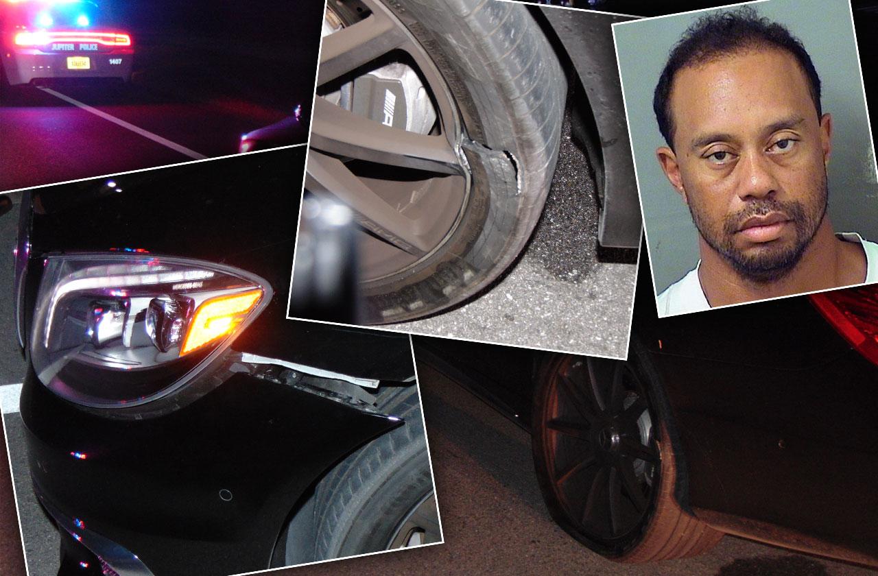 Tiger Woods DUI Arrest Car Damage Flat Tire