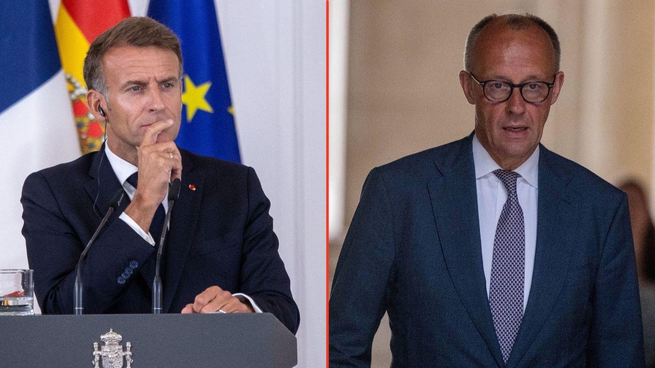 Photo of French President Emmanuel Macron and German Chancellor Friedrich Merz