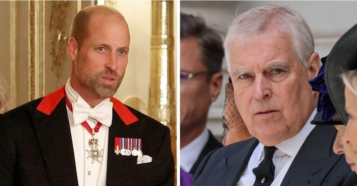 Split photo of Prince William and Andrew