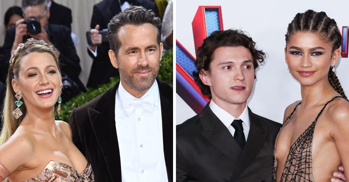 Split photo of Blake Lively and Ryan Reynolds, Tom Holland and Zendaya