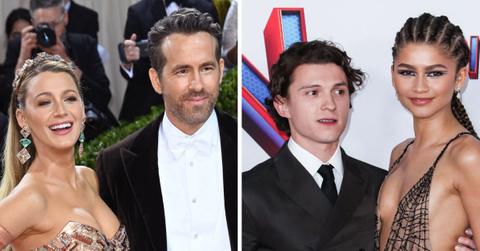 Split photo of Blake Lively and Ryan Reynolds, Tom Holland and Zendaya