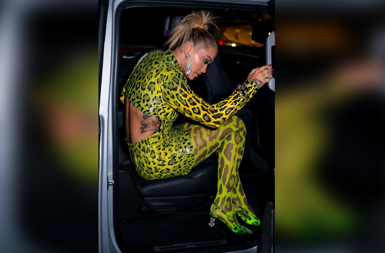 Rita Ora Green Leopard Print Bodysuit