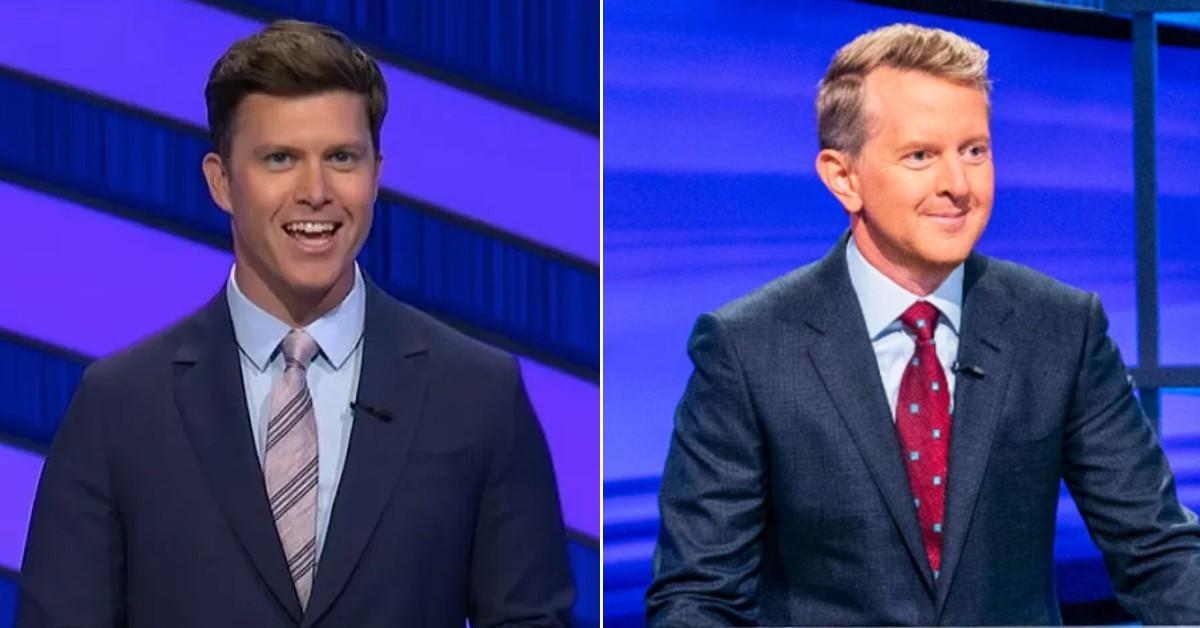 Split photo ofColin Jost, Ken Jennings.