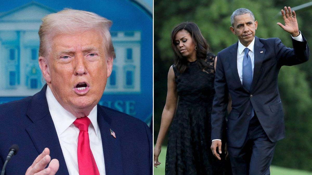 Photo of Donald Trump, Barack and Michelle Obama