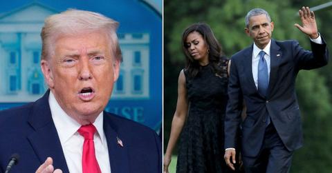 Photo of Donald Trump, Barack and Michelle Obama