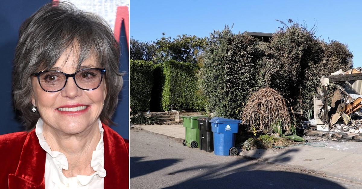 Split photo of Sally Field, her mansion