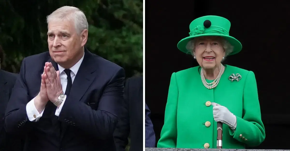 Split photos of Andrew Windsor and Queen Elizabeth