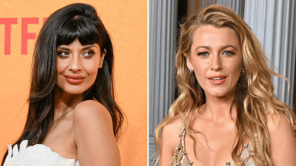 Split photo of Jameela Jamil, Blake Lively