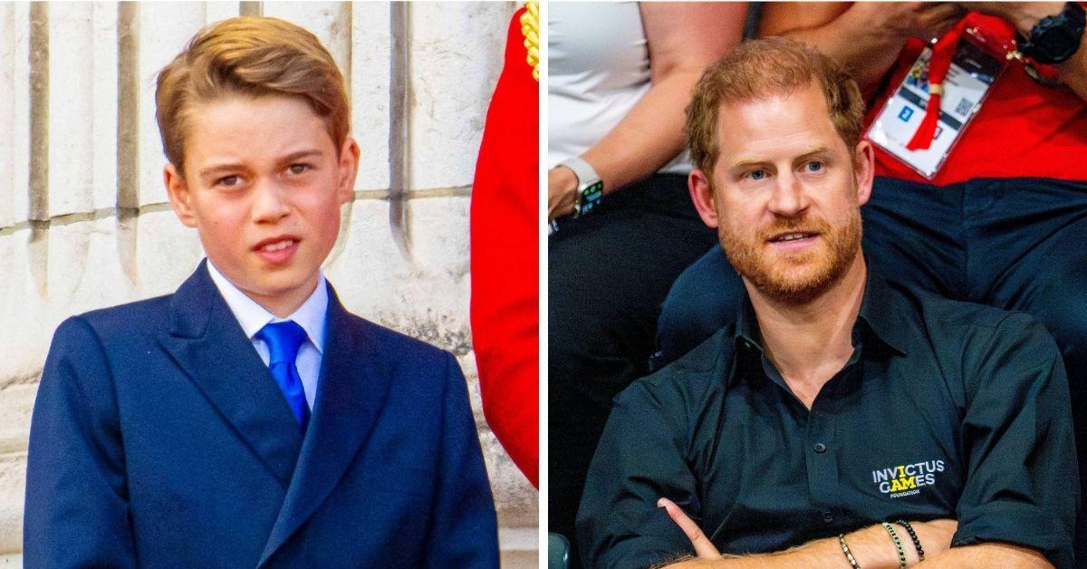 Split photo of Prince George and Prince Harry